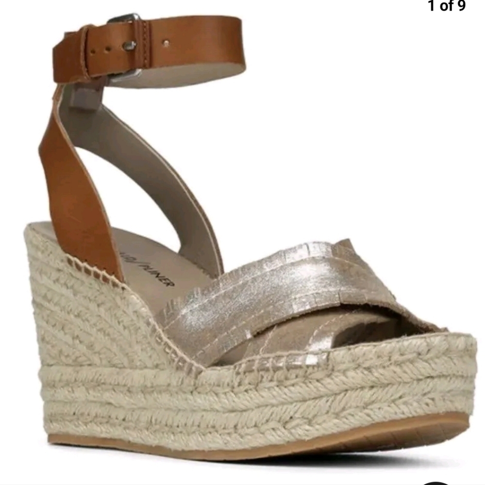 Donald J Pliner  Ines Metallic Soft Leather Espadrille Wedge Sandal 10M $178